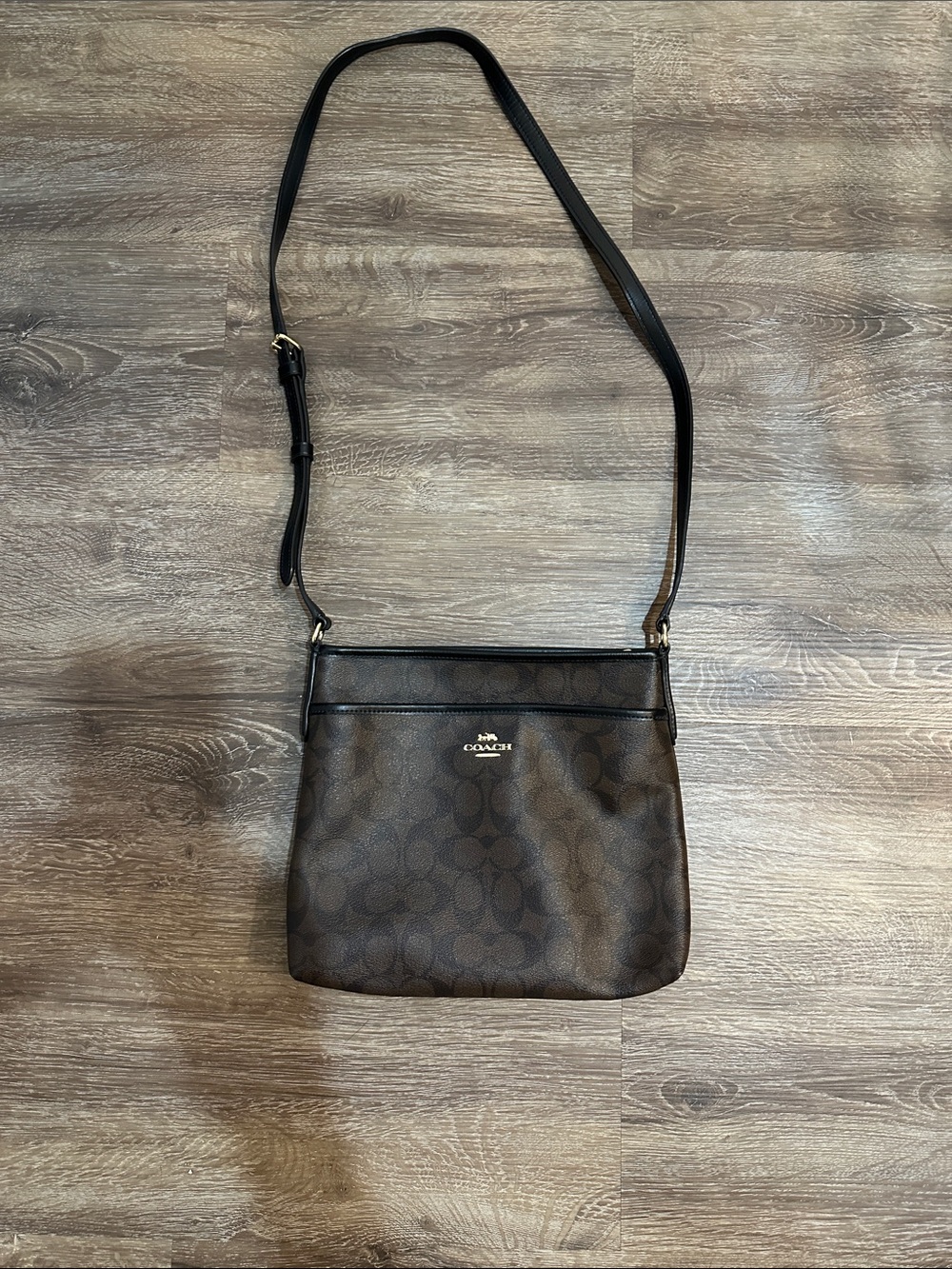 Coach Dark Brown Signature Crossbody with Black Trim